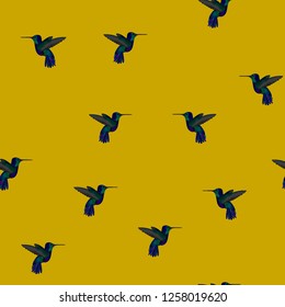 Exotic seamless pattern of Hummingbird. Vector background of bright little birds.