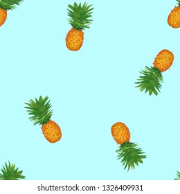Exotic seamless pattern of juicy and beautiful pineapples.  Summer vector illustration of fruit.