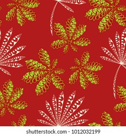 Exotic Seamless Pattern With Leaves of Palm Trees in Black and White. Hand Drawn Jungle Texture In Zentangle Style. Ornate Seamless Background for Print, Interior, Wallpaper, Swimwear. Vector.