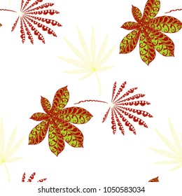 Exotic Seamless Pattern With Leaves of Palm Trees On White Background. Hand Drawn Rainforest Texture In Zentangle Style. Ornate Seamless Background for Print, Interior, Wallpaper, Swimwear.