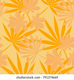 Exotic Seamless Pattern With Leaves of Palm Trees On Black Background. Hand Drawn Jungle Texture In Zentangle Style. Ornate Seamless Background for Print, Interior, Wallpaper, Swimwear. Vector.