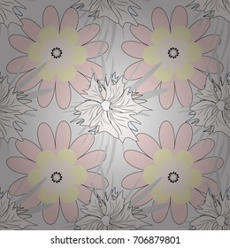 Exotic seamless pattern in retro style. Abstract print with stylized random elements and flowers. Hand drawn vector illustration in beige, brown and red colors.