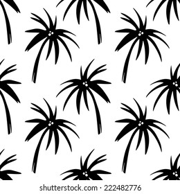 Exotic seamless pattern with silhouettes tropical coconut palm trees. Forest, jungle repeated background. Abstract print texture. Cloth design. Wallpaper 