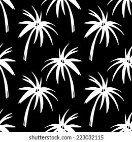 Exotic seamless pattern with silhouettes tropical coconut palm trees in black and white. Forest, jungle repeating background. Abstract print texture. Cloth design. Wallpaper