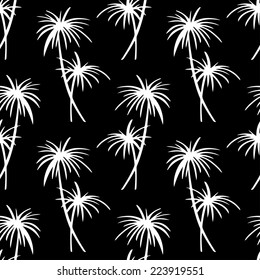 Exotic seamless pattern with silhouettes tropical coconut palm trees in black and white. Forest, jungle repeating background. Abstract print texture. Cloth design. Wallpaper
