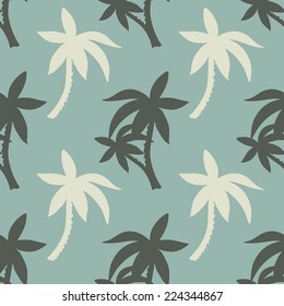 Exotic seamless pattern with silhouettes tropical coconut palm trees. Forest, jungle. Abstract nature hand drawn background texture. Cloth art design