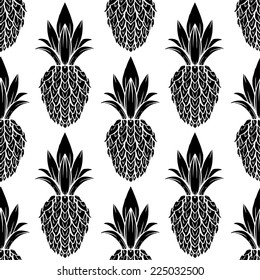 Exotic seamless pattern with silhouettes tropical fruit pineapples. Food repeating background. Abstract print texture. Cloth design. Wallpaper 