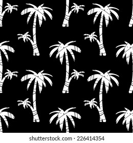 Exotic seamless pattern with silhouettes tropical coconut palm trees in black and white. Forest, jungle repeating background. Abstract print texture. Cloth design. Wallpaper