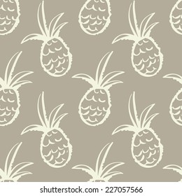 Exotic seamless pattern with silhouettes tropical fruit pineapples. Food hand drawn repeating background. Abstract print texture. Cloth art design