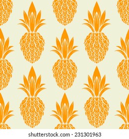 Exotic seamless pattern with silhouettes tropical fruit pineapples. Food hand drawn repeating background. Abstract print texture. Cloth art design