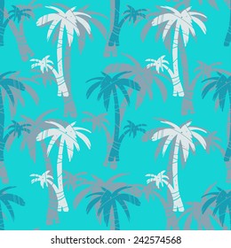 Exotic seamless pattern with silhouettes tropical coconut palm trees. Forest, jungle. Abstract natural hand drawn background texture. Cloth art design, wallpaper