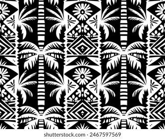 Exotic seamless pattern with silhouettes tropical palm trees. Forest, jungle. Abstract nature hand drawn background texture. Ethnic aztec mexican tropical tribal floral motifs. Hawaii beach palm.