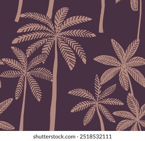 Padrão sem emenda exótico com silhuetas de palmeiras tropicais. Floresta, selva. Abstrato natureza mão desenhada textura de fundo. Etnia azteca mexicana tropical tribal motivos florais. Palmeira da praia do Havaí.