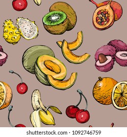 Exotic seamless pattern with summer fruit