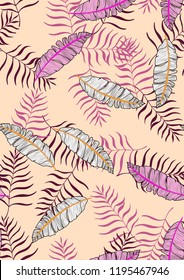 Exotic seamless pattern with tropical banana leaves. Hawaiian plants. Botanical background for covers, wallpapers and fabrics. Tropical Leaf Sketch.