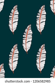 Exotic seamless pattern with tropical banana leaves. Hawaiian plants. Botanical background for covers, wallpapers and fabrics. Tropical Leaf Sketch.