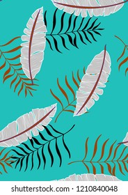 Exotic seamless pattern with tropical banana leaves. Hawaiian plants. Botanical background for covers, wallpapers and fabrics. Tropical Leaf Sketch.