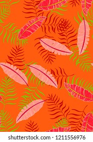 Exotic seamless pattern with tropical banana leaves. Hawaiian plants. Botanical background for covers, wallpapers and fabrics. Tropical Leaf Sketch.