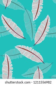 Exotic seamless pattern with tropical banana leaves. Hawaiian plants. Botanical background for covers, wallpapers and fabrics. Tropical Leaf Sketch.