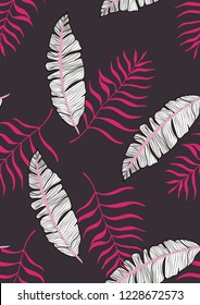Exotic seamless pattern with tropical banana leaves. Hawaiian plants. Botanical background for covers, wallpapers and fabrics. Tropical Leaf Sketch.