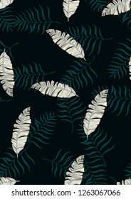 Exotic seamless pattern with tropical banana leaves. Hawaiian plants. Botanical background for covers, wallpapers and fabrics. Tropical Leaf Sketch.