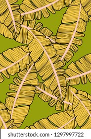 Exotic seamless pattern with tropical banana leaves. Hawaiian plants. Botanical background for covers, wallpapers and fabrics.