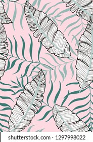 Exotic seamless pattern with tropical banana leaves. Hawaiian plants. Botanical background for covers, wallpapers and fabrics.