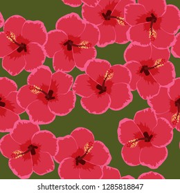 Exotic seamless pattern with tropical flowers. Hibiscus flower. Floral background with exotic flowers.
