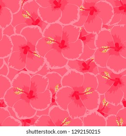 Exotic seamless pattern with tropical flowers. Hibiscus flower. Floral background with exotic flowers.
