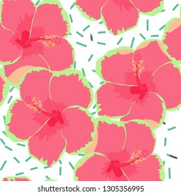 Exotic seamless pattern with tropical flowers. Hibiscus flower. Floral background with exotic flowers.