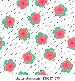 Exotic seamless pattern with tropical flowers. Hibiscus flower. Floral background with exotic flowers.