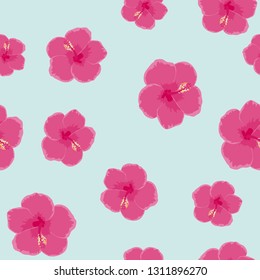 Exotic seamless pattern with tropical flowers. Hibiscus flower. Floral background with exotic flowers.