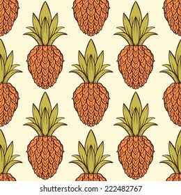 Exotic seamless pattern with tropical fruit pineapples. Food repeating background. Abstract print texture. Cloth design. Wallpaper 