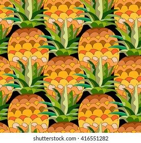 Exotic seamless pattern with tropical fruit pineapples. Repeating vector background. Abstract print texture. Summer fresh.