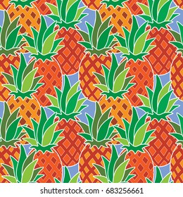 Exotic seamless pattern with tropical fruit pineapples. Bright vector background. Abstract texture print.