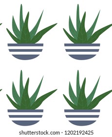Exotic seamless pattern tropical houseplant in a flower pot. Flat colorful vector illustration.