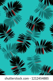 Exotic seamless pattern with tropical leaves of palm. Hawaiian plants. Botanical background for covers, wallpaper and fabric.
