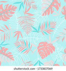 Exotic seamless pattern with tropical leaves. Summer background