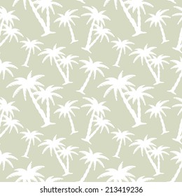 Exotic seamless pattern with white silhouettes tropical coconut palm trees. Hawaiian, caribbean print. Endless repeating background texture. Wallpaper - vector 