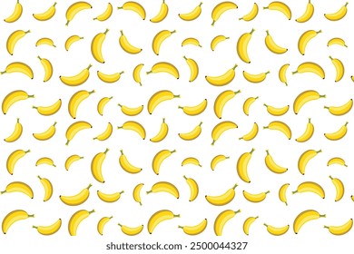 Exótico patrón sin fisuras con plátanos amarillos sobre fondo blanco. Ilustración vectorial para imprimir, papel de embalaje, embalaje, tela, textil, tiendas de frutas