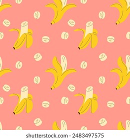 Exotisches nahtloses Muster mit gelben geschnittenen und geöffneten Bananen
