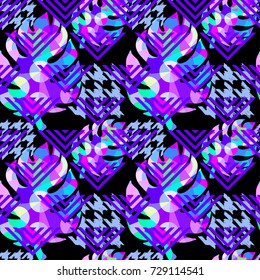Exotic seamless tropical pattern. Bright geometrical background.Hand drawn trendy repeating blotted background texture.