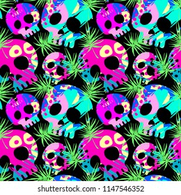 Exotic seamless tropical pattern.Textile ink brush strokes design in doodle grunge texture style.Unique scrapes, watercolor blotted background for a logo, cards, invitations, posters, banners.