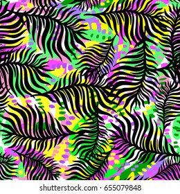 Exotic seamless tropical pattern.Textile ink brush strokes design in doodle grunge texture style.Unique scrapes, watercolor blotted background for a logo, cards, invitations, posters, banners.