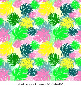 Exotic seamless tropical pattern.Textile ink brush strokes design in doodle grunge texture style.Unique scrapes, watercolor blotted background for a logo, cards, invitations, posters, banners.