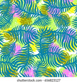 Exotic seamless tropical pattern.Textile ink brush strokes design in doodle grunge texture style.Unique scrapes, watercolor blotted background for a logo, cards, invitations, posters, banners.