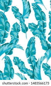 Exotic seamless vector pattern with palm and banana leaves. Vector summer background.