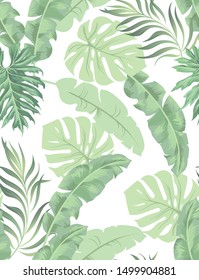 Exotic seamless vector pattern with palm and banana leaves. Vector summer background.