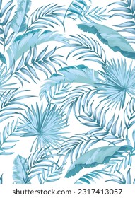 Exotic seamless vector pattern with palm and banana leaves. Vector summer background.