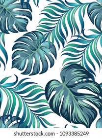 Exotic seamless vector pattrn. Summer print with palm leaves.